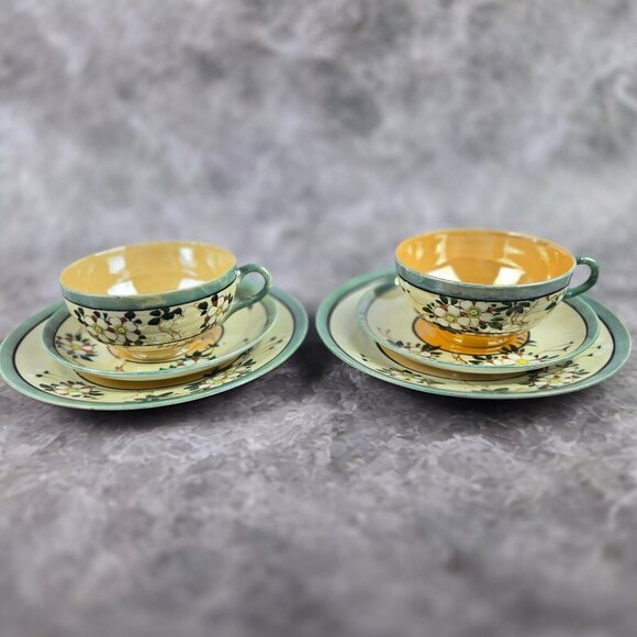 Takito Other - Vintage TT Double Diamond Takito Japanese Lusterware 6 Piece Set Tea Cup Plates